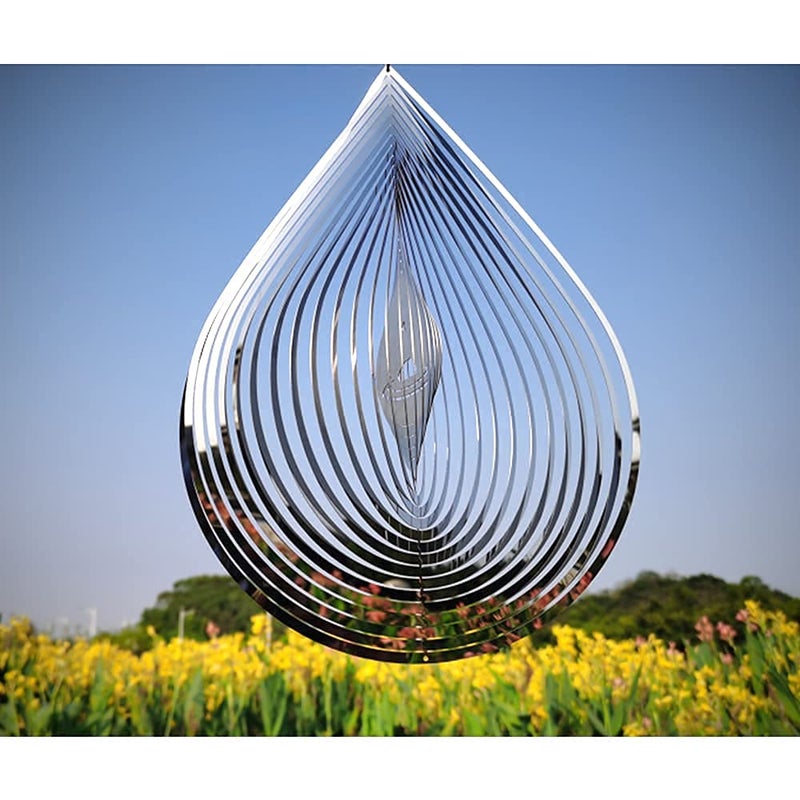 Kexsscai Wind Spinner 3D Water Droplets Shape Highly Reflective Stainless Steel Metal Outdoor Garden Decor, Decorations to Scare Away Yard Birds 12 inch, Gifts for Women Mom Dad - Image 4