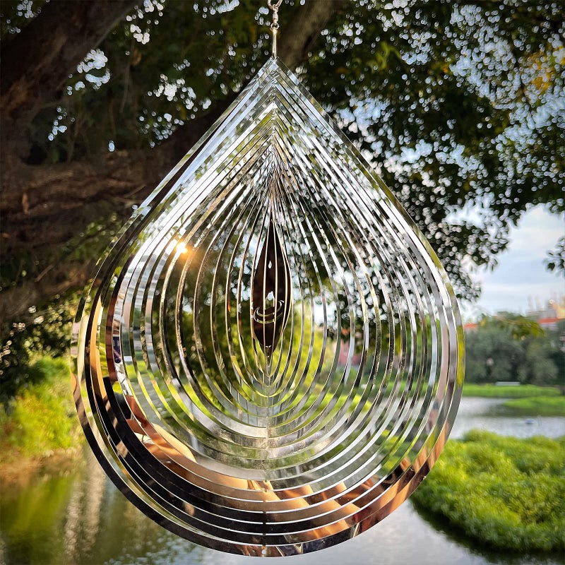 Kexsscai Wind Spinner 3D Water Droplets Shape Highly Reflective Stainless Steel Metal Outdoor Garden Decor, Decorations to Scare Away Yard Birds 12 inch, Gifts for Women Mom Dad - Image 2