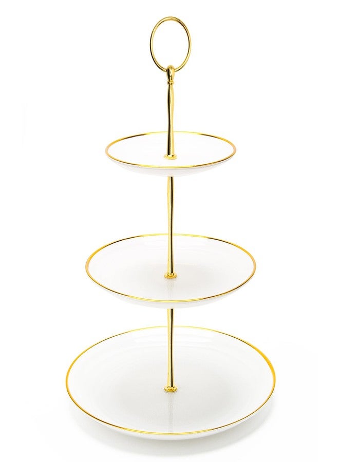 Coitak 3 Tier Cupcake Stand, Plastic Tiered Serving Stand, Dessert Tower Tray for Tea Party, Baby Shower and Wedding (Round-gold edge) - Image 1