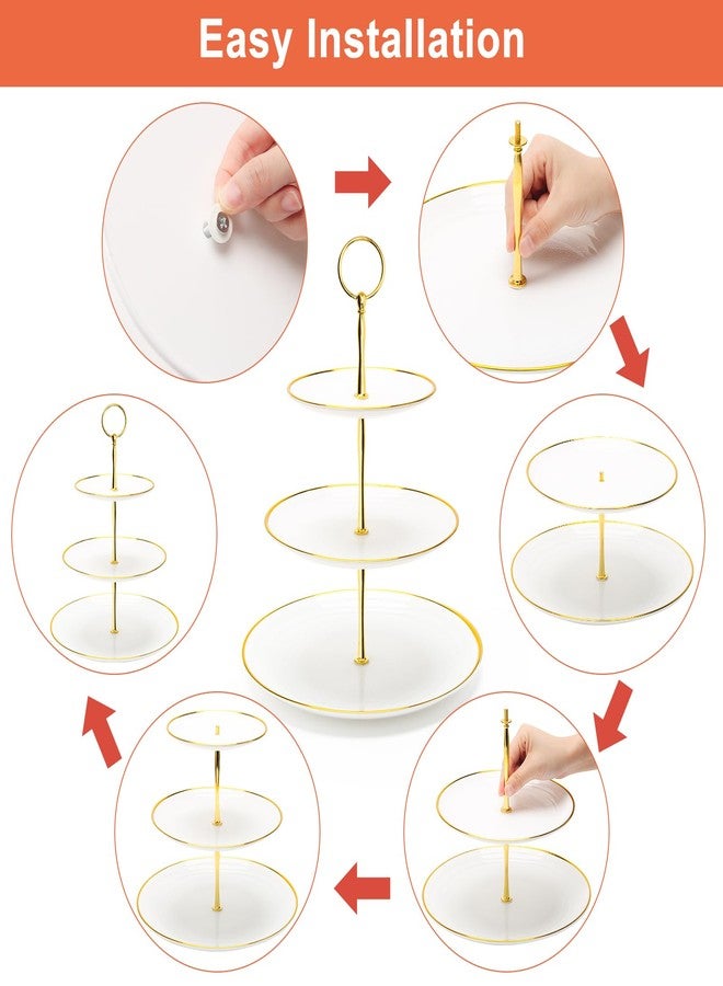 Coitak 3 Tier Cupcake Stand, Plastic Tiered Serving Stand, Dessert Tower Tray for Tea Party, Baby Shower and Wedding (Round-gold edge) - Image 5