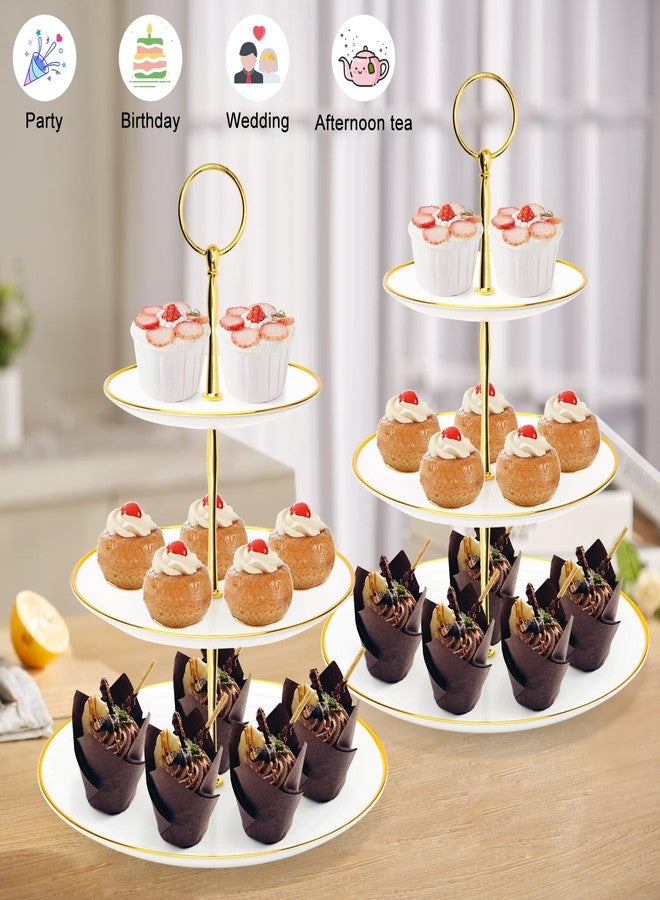 Coitak 3 Tier Cupcake Stand, Plastic Tiered Serving Stand, Dessert Tower Tray for Tea Party, Baby Shower and Wedding (Round-gold edge) - Image 2