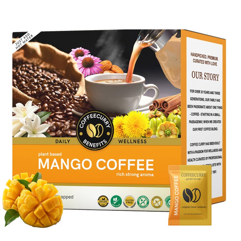COFFEECURRY Mango Coffee Premix (30 Sachets |1 Month Pack) - Instant Delicious premix coffee | Mango Powered Coffee - 300 gms - Just Add Hot Water - Image 1