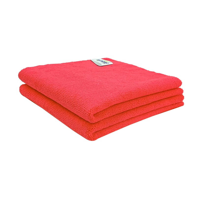 SOFTSPUN Microfiber Cleaning Cloths 50X50 cms 2pcs Towel Set 340 GSM Red Highly Absorbent Lint and Streak Free MultiPurpose Wash Cloth for Kitchen Car Window Stainless Steel Silverware - Image 1