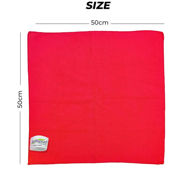 SOFTSPUN Microfiber Cleaning Cloths 50X50 cms 2pcs Towel Set 340 GSM Red Highly Absorbent Lint and Streak Free MultiPurpose Wash Cloth for Kitchen Car Window Stainless Steel Silverware - Image 2