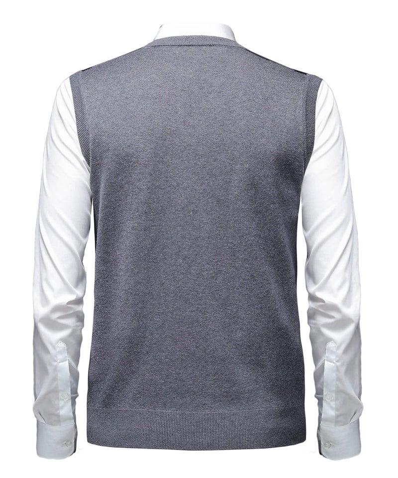 Herothorn Mens Thick Argyle Sweater Vests Classic V-Neck Knitwear Sleeveless Pullover Autumn Winter Warm Tank Tops Dark Grey - Image 3