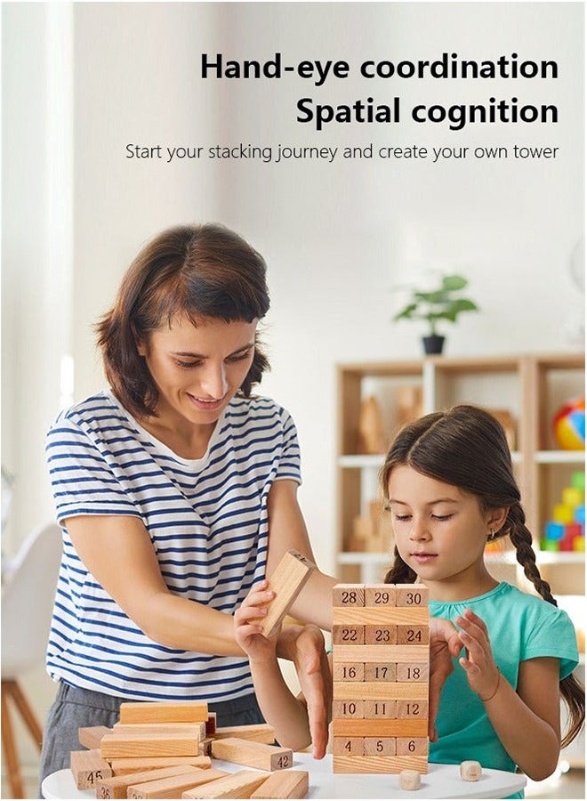 Classic Game - 54 Pcs Genuine Hardwood Blocks, Children Stacking Tower Party Game For Family And Kids Ages 6+, Family Games,Fun Birthday Gift & Gift For All Occasions, 5.5x5.5x18cm 1 or More Players Players - Image 4