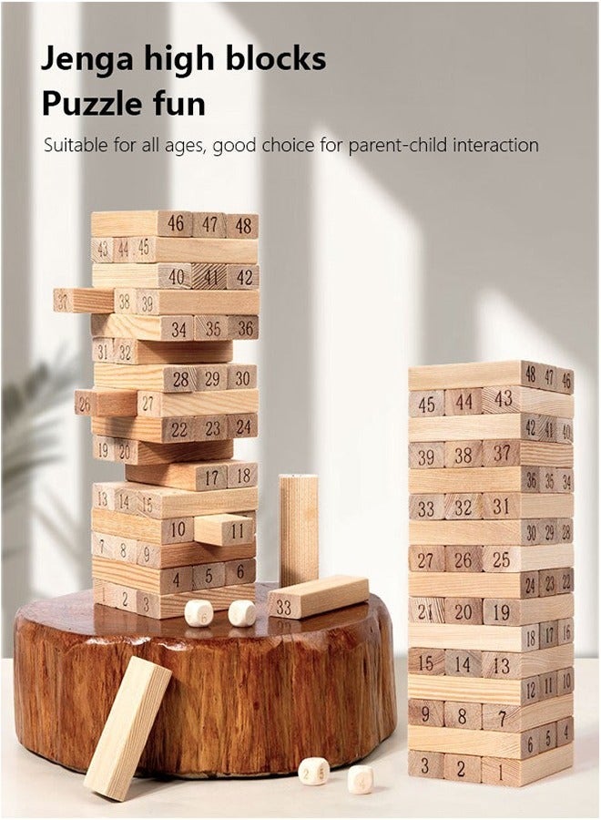 Classic Game - 54 Pcs Genuine Hardwood Blocks, Children Stacking Tower Party Game For Family And Kids Ages 6+, Family Games,Fun Birthday Gift & Gift For All Occasions, 5.5x5.5x18cm 1 or More Players Players - Image 5