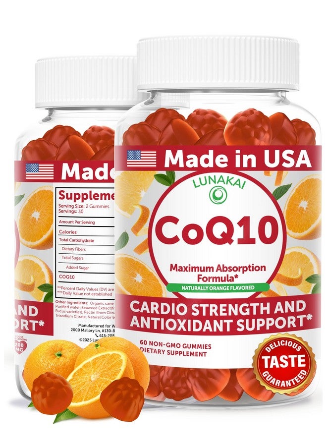 Lunakai USA Made CoQ10 Gummies for Adults 200mg - Coenzyme Q10 for Heart Health, Cellular Energy & Aging Support - Non-GMO, Vegan, 60ct - Image 1