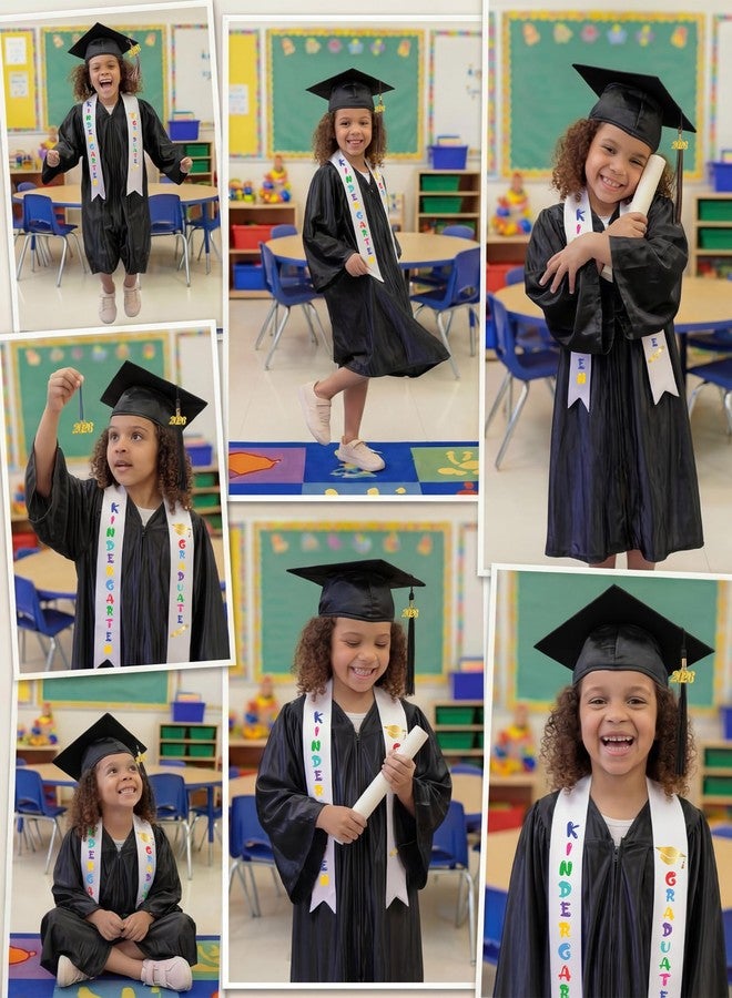 Foaincore 2026 Year Preschool and Kindergarten Graduation Gown Cap Tassel Set with 2026 Charm Printed Stole Grad Gift(30,Black) - Image 5