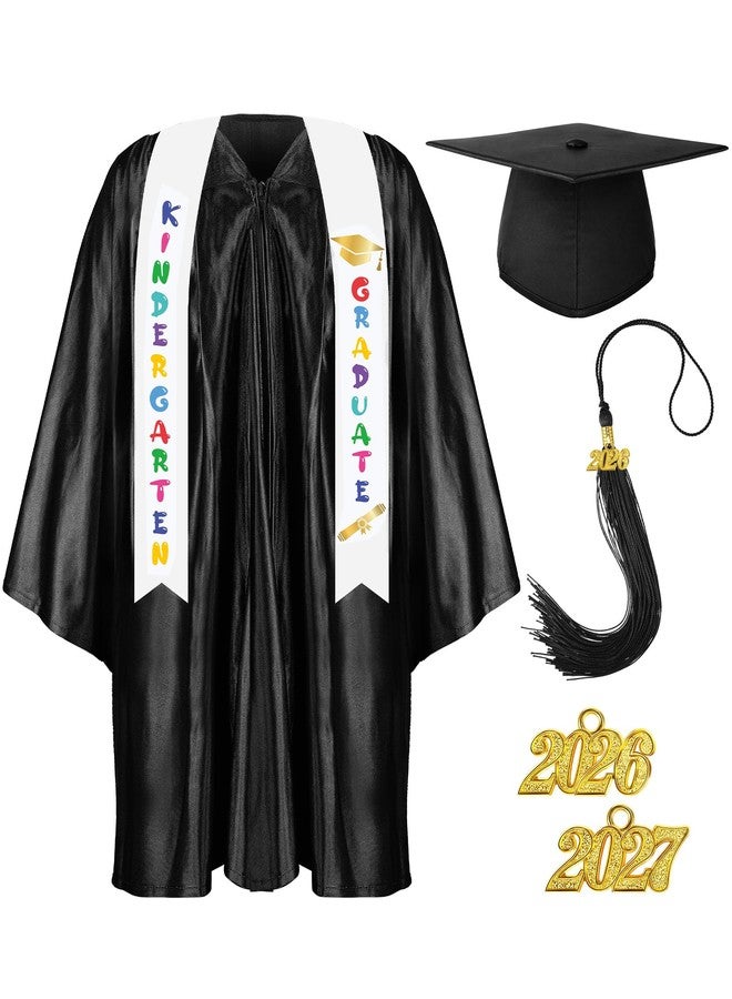 Foaincore 2026 Year Preschool and Kindergarten Graduation Gown Cap Tassel Set with 2026 Charm Printed Stole Grad Gift(30,Black) - Image 1