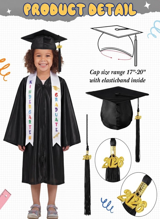 Foaincore 2026 Year Preschool and Kindergarten Graduation Gown Cap Tassel Set with 2026 Charm Printed Stole Grad Gift(30,Black) - Image 2