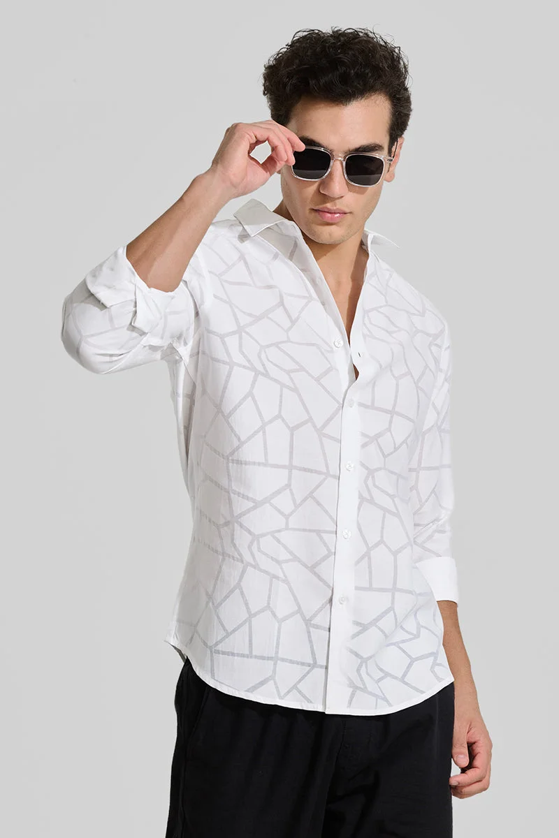 SNITCH Off White Self-Design Shirt