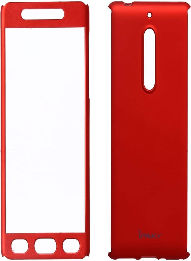 IPAKY iPaky Bundle Of 360 Degree Full Protection Front & Back Cover With Plastic Screen Protector For Nokia 5 - Red 
