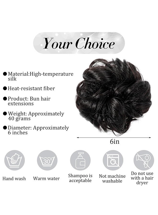 MXN 2 Pcs Messy Bun Hair Piece Claw Clip Wavy Curly Scrunchies - Synthetic Chignon Ponytail Wig Hair Extensions Thick Tousled Updo Bun Hairpieces for Women Girls (Natural Black-brown) - Image 2