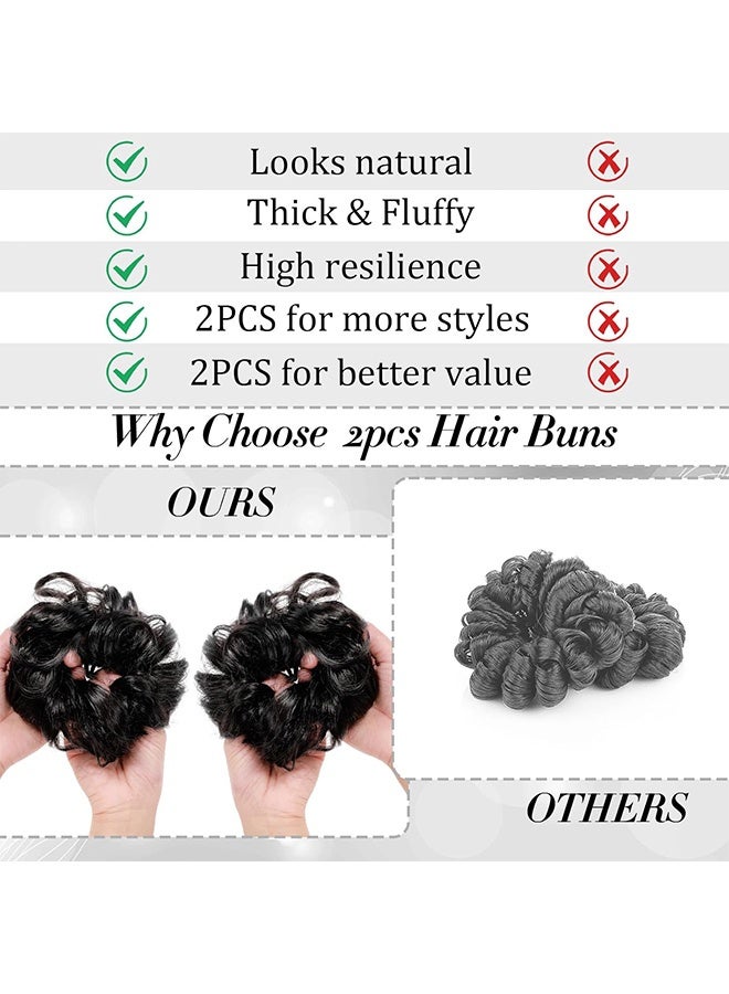 MXN 2 Pcs Messy Bun Hair Piece Claw Clip Wavy Curly Scrunchies - Synthetic Chignon Ponytail Wig Hair Extensions Thick Tousled Updo Bun Hairpieces for Women Girls (Natural Black-brown) - Image 3