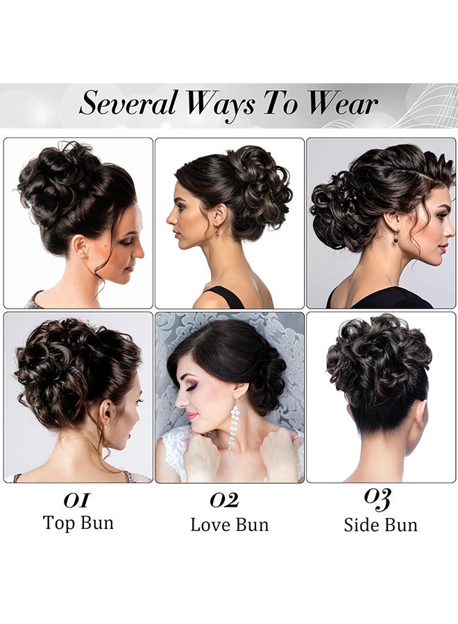 MXN 2 Pcs Messy Bun Hair Piece Claw Clip Wavy Curly Scrunchies - Synthetic Chignon Ponytail Wig Hair Extensions Thick Tousled Updo Bun Hairpieces for Women Girls (Natural Black-brown) - Image 5