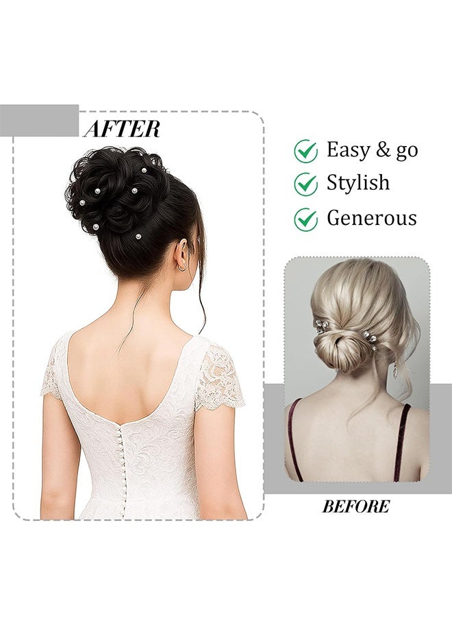 MXN 2 Pcs Messy Bun Hair Piece Claw Clip Wavy Curly Scrunchies - Synthetic Chignon Ponytail Wig Hair Extensions Thick Tousled Updo Bun Hairpieces for Women Girls (Natural Black-brown) - Image 4
