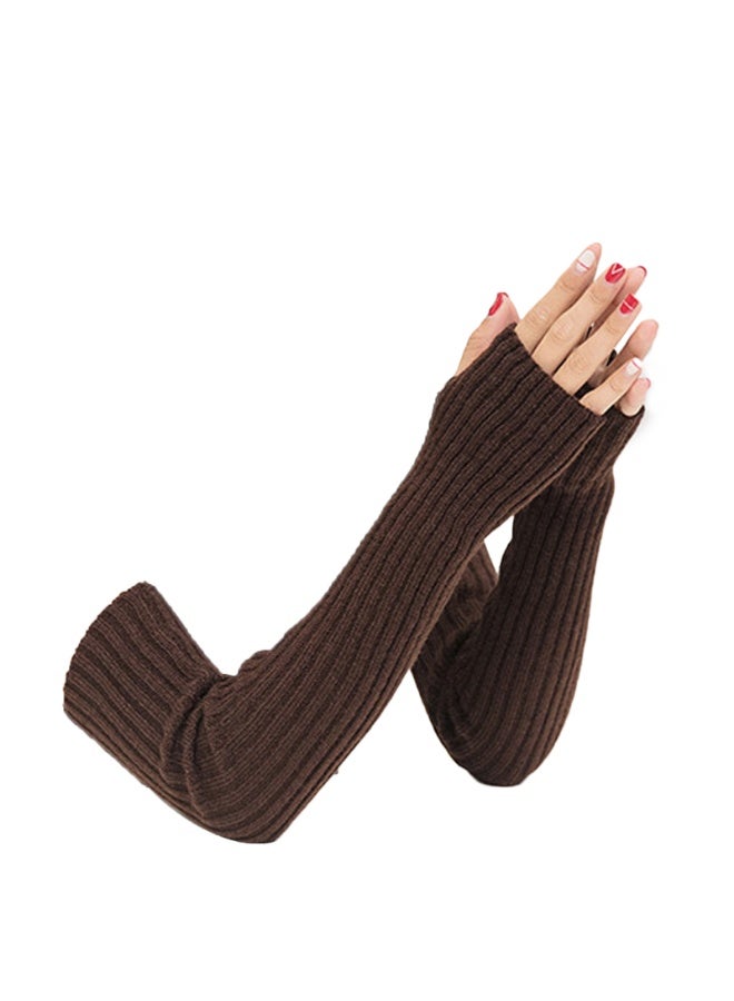 Women Girls Knit Soft Stretchy Fingerless Gloves Arm Warmers Long Gloves - Image 1