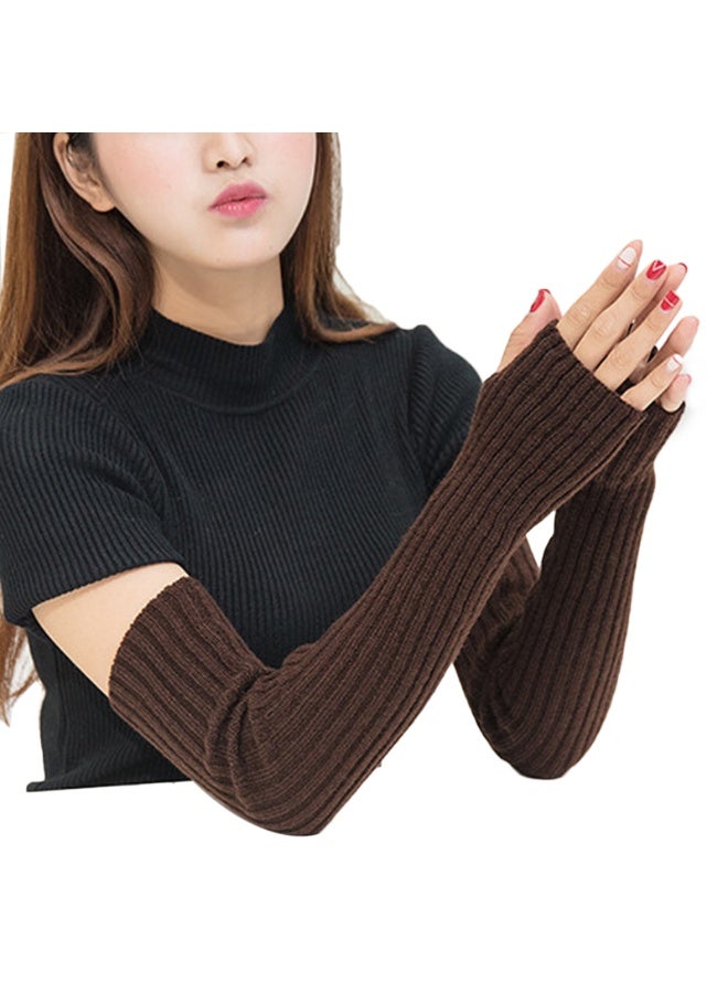 Women Girls Knit Soft Stretchy Fingerless Gloves Arm Warmers Long Gloves - Image 2