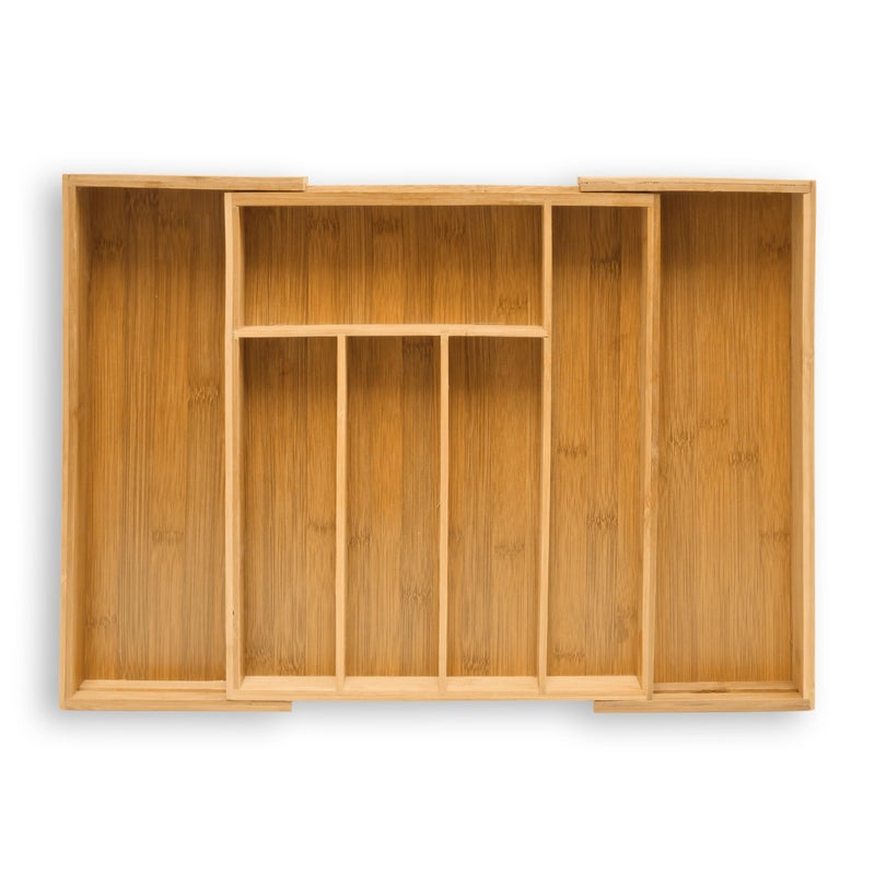 Relaxdays Wooden Bamboo Cutlery Tray 335x2948x5 cm Large Drawer Organizer Kitchen Drawer Insert 5 to 7 Compartments Adjustable Natural Brown