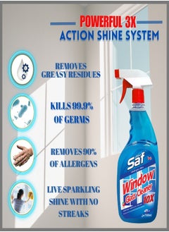 SAF Window & Glass Cleaner 750ml - Crystal Clear Shine for Spotless Surfaces - Streak-Free Formula  - Image 5