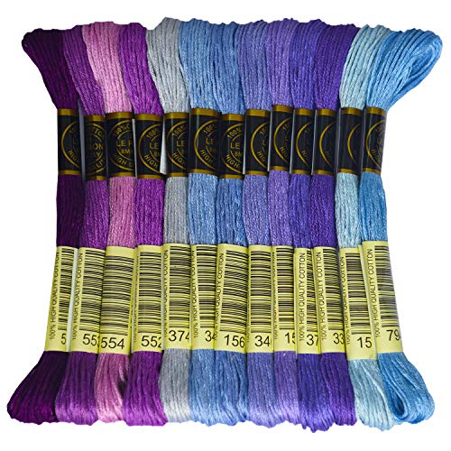 LE PAON Premium Rainbow Color Embroidery Floss  Cross Stitch Threads  Friendship Bracelets Floss  Crafts Floss  14 Skeins Per Pack Embroidery Floss Dark Delft Blue Gradient 