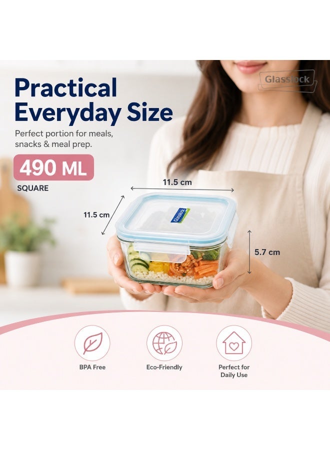 Glasslock MCSB-049 Glass Food Storage Container 490ml Square Airtight BPA Free Microwave Safe - Image 2
