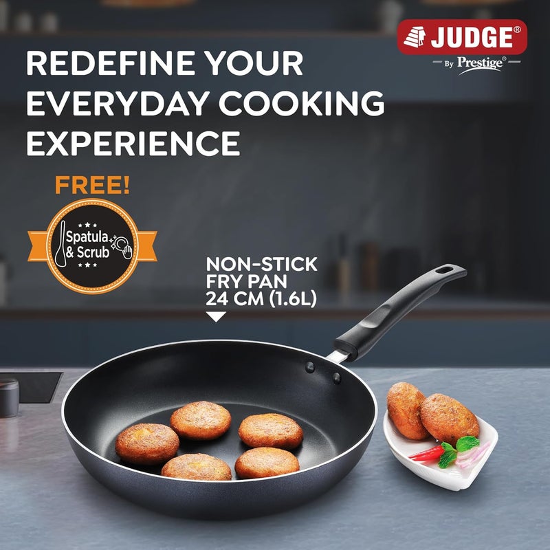 Judge by Prestige 24Cm (1.6L) Everyday Non-Stick Fry Pan (Aluminium) |Low Oil Cooking | Easy to Clean |Cool Touch Handle, Black - Image 2
