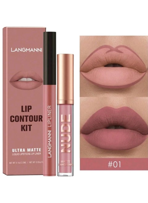 2pcs Long-lasting Waterproof Lip stick & Lipliner LANGMANNI