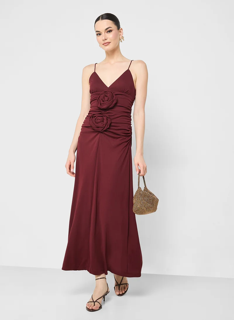 Ginger Strappy Ruched Dress With Crosage Detail