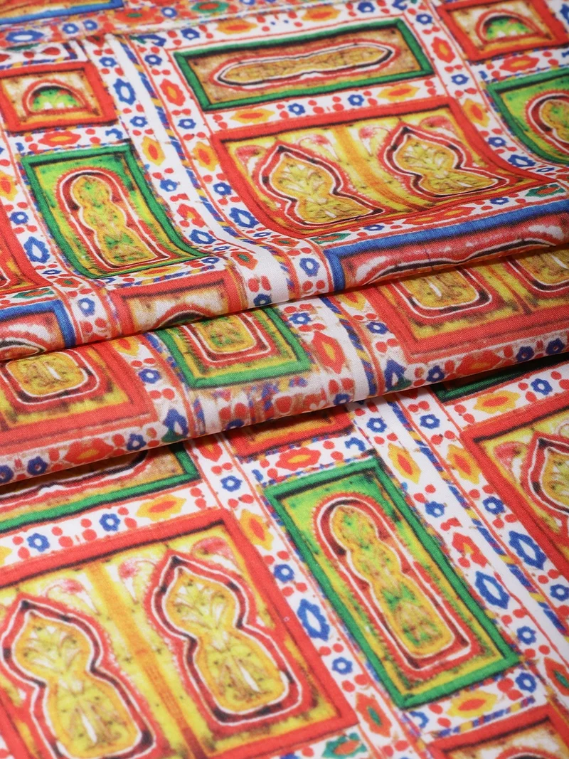أيه كيه إس Multi-Color Jharokha Geometric Print Fabric