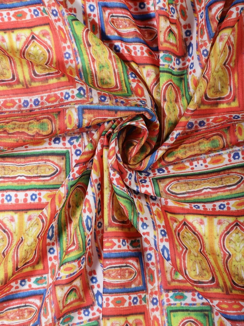 أيه كيه إس Multi-Color Jharokha Geometric Print Fabric
