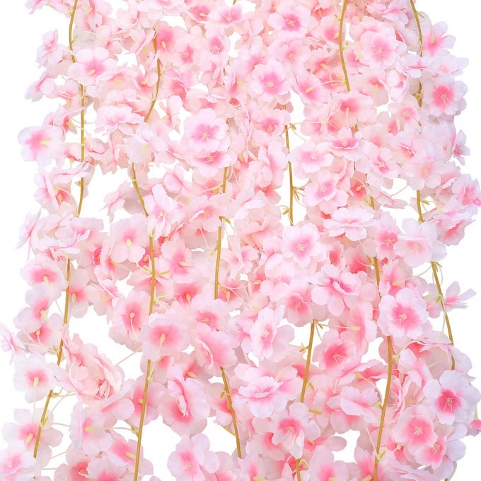 16 PACK 944FT ARTIFICIAL CHERRY BLOSSOM VINES CHERRY BLOSSOM FLOWER GARLAND HANGING SILK CUTE ROOM DECOR FOR JAPANESE KAWAII BEDROOM PARTY WEDDING SPRING HOME DECORATIONS PALE PINK