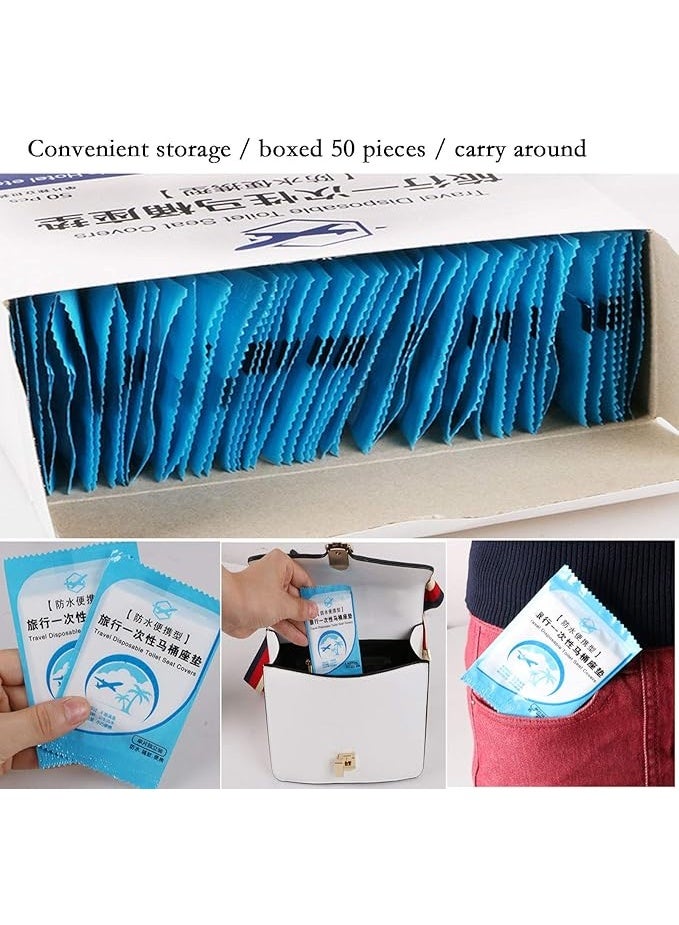 50 قطعة من غطاء مقعد المرحاض   - مقاوم للماء وآمن صحياً للسفر والاستخدام اليومي - تغليف فردي محكم لكل قطعة - Image 5