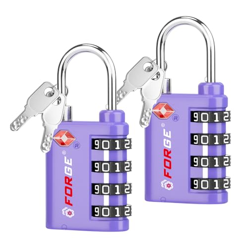 Forge Dual-Opening: Key or Combination Lock, TSA Approved Lock for Luggage, Pelican case, Travel, Gym, School, Luggage Combination Lock, Travel Bag Lock (Purple 2 Pk) - Image 1