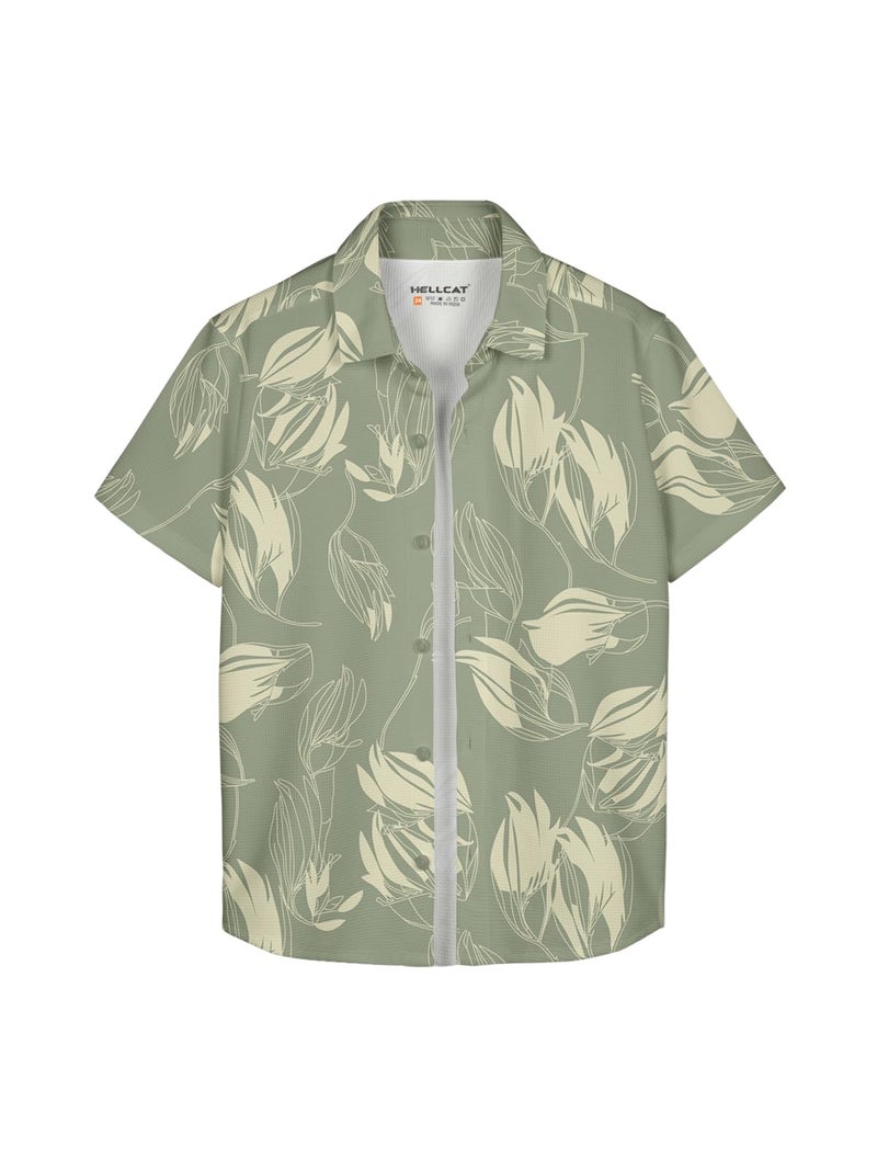 HELLCAT Light Green Trendy Regular Fit Printed Causal Shirt for Boys/Light Green/9-10 Years - Image 1