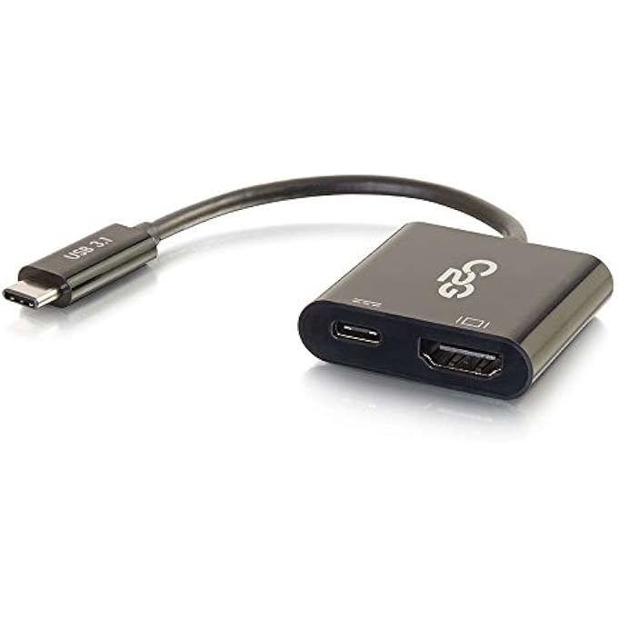 rayihni USB-C MALE TO HDMI FEMALE & USB-C FEMALE CHARGING ADAPTER DONGLE BLACK - Image 1