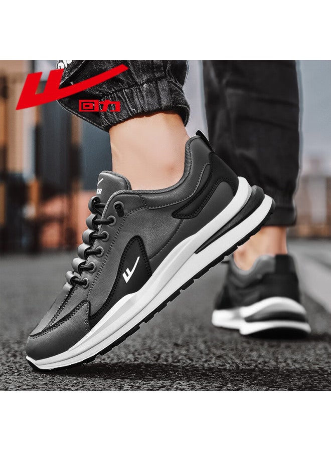 Pull Back Warrior Men's Sports Shoes Autumn And Winter Men's Leather Dad Shoes Lightweight Running Casual Shoes Gray/black Size 39 - Image 2