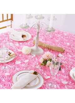 QueenDream QueenDream Pink Tablecloth 90x156 Inch Rosette Tablecloth 3D Rosettes Floral Baby Shower Tablecloth for Wedding Birthday Party Cake Table Decoration  - Image 4