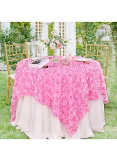 QueenDream QueenDream Pink Tablecloth 90x156 Inch Rosette Tablecloth 3D Rosettes Floral Baby Shower Tablecloth for Wedding Birthday Party Cake Table Decoration  - Image 2
