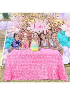 QueenDream QueenDream Pink Tablecloth 90x156 Inch Rosette Tablecloth 3D Rosettes Floral Baby Shower Tablecloth for Wedding Birthday Party Cake Table Decoration  - Image 3