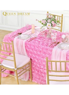 QueenDream QueenDream Pink Tablecloth 90x156 Inch Rosette Tablecloth 3D Rosettes Floral Baby Shower Tablecloth for Wedding Birthday Party Cake Table Decoration  - Image 5