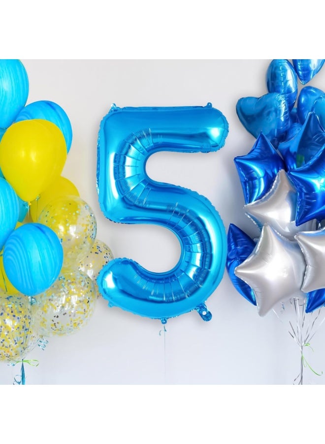 شراء تزيين حفلات عيد الميلاد رقم 9 بالمنطاد رقم 32 بوصة باللون الأزرق الكبير، وحفلات عيد الميلاد رقم 5 بزرقائق البوليستر الكبيرة رقم 5 بالونات، وحفلات الزفاف، والصور الفوتوغرافية لخطوبة العروس، والاحتفال بالذكرى السنوية - Image 2