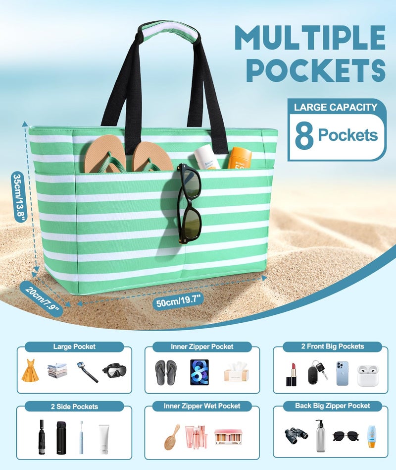 ISEYOU Extra Large Beach Bag, Waterproof Beach Totes Bags with Zipper, Pool Bag with Wet Compartment, Lightweight Foldable Large Weekender Bags for Women Men, Perfect for Pool Travel Vacation Gym - Image 3