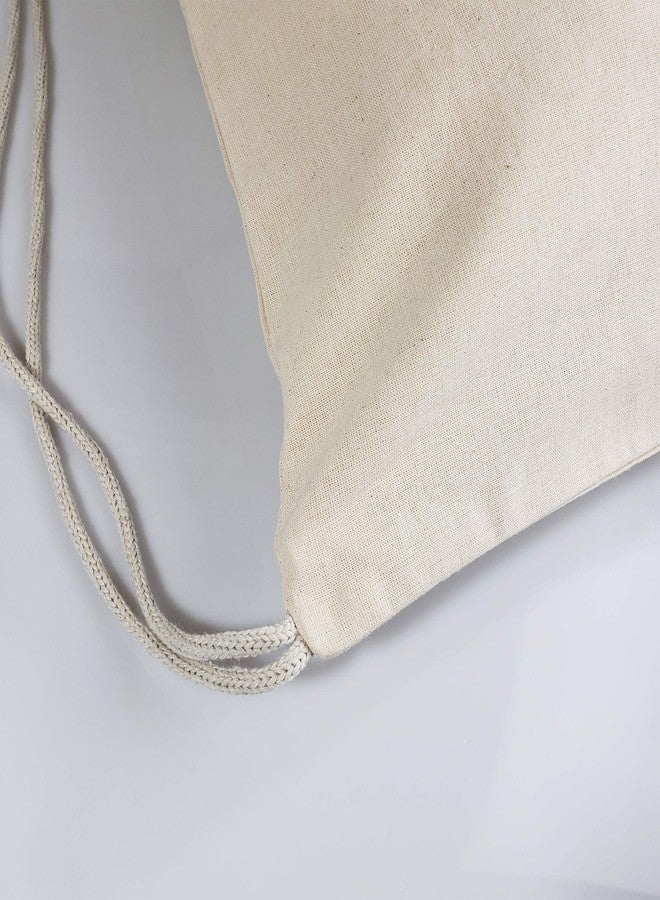 TBF Cotton Canvas Drawstring Backpack with Zippered Front Pocket Cinch Sack Pull String Sport Bags for Gym, Hike, Men Women Kids Bags (Natural, Set of 12) - Image 5