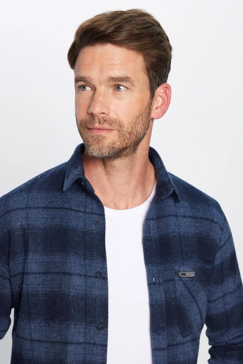 تودورس Men's Slim Fit Slim Fit Lumberjack Single Pocket Checkered Winter Shirt