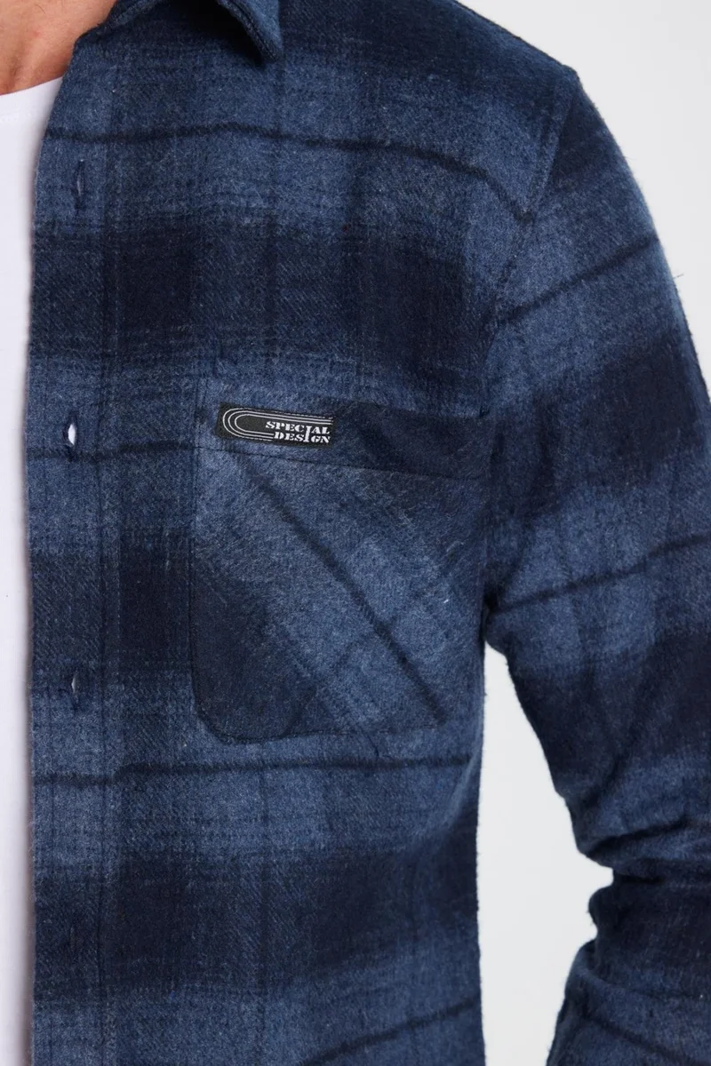 تودورس Men's Slim Fit Slim Fit Lumberjack Single Pocket Checkered Winter Shirt