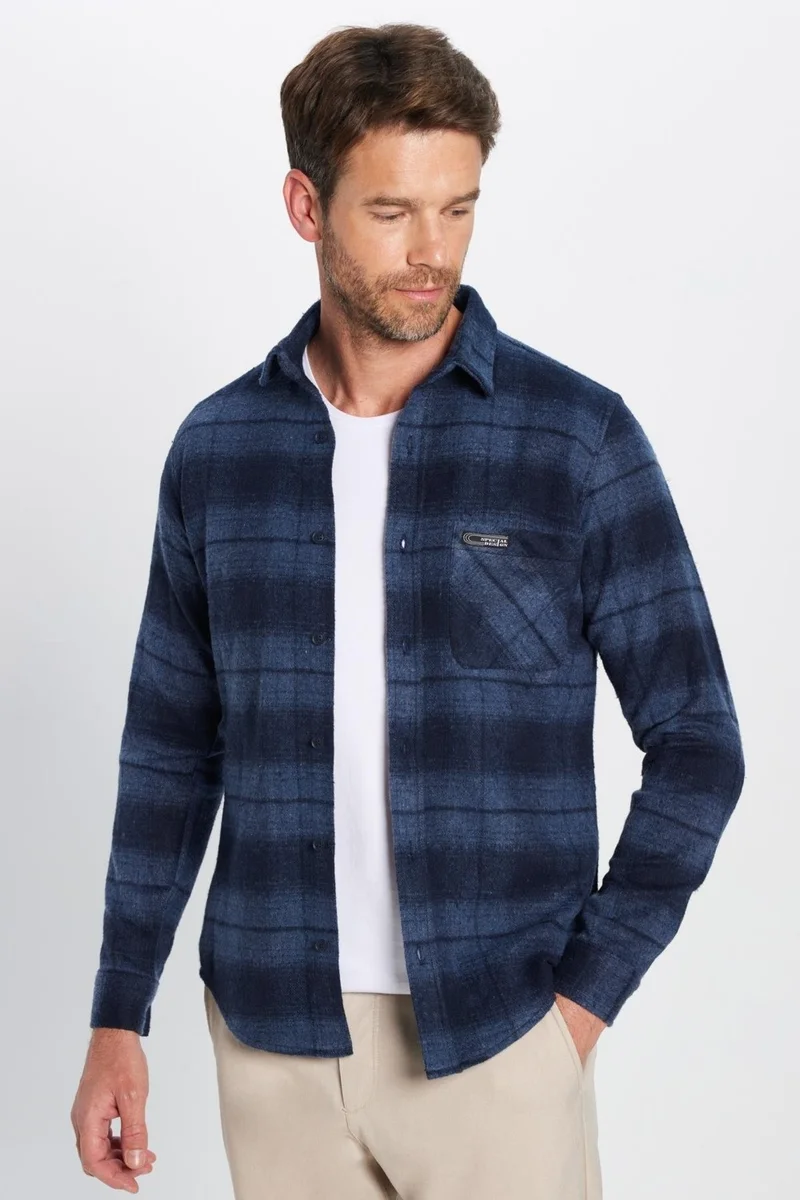 تودورس Men's Slim Fit Slim Fit Lumberjack Single Pocket Checkered Winter Shirt