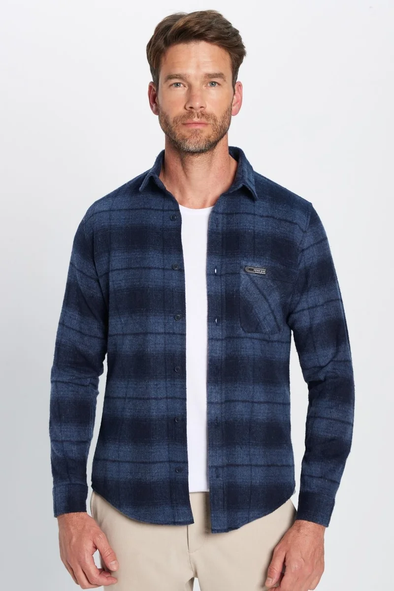 تودورس Men's Slim Fit Slim Fit Lumberjack Single Pocket Checkered Winter Shirt