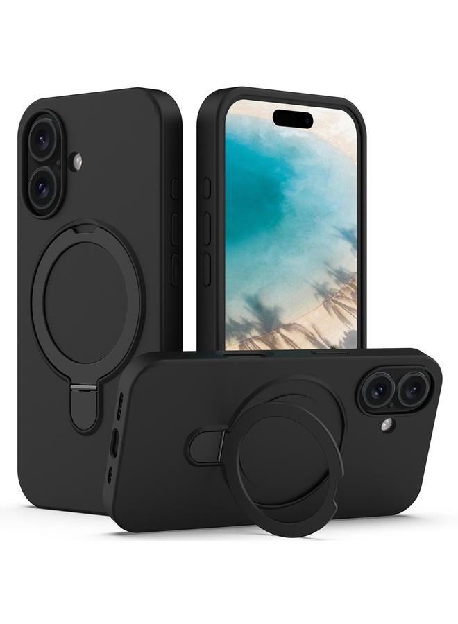 اس-توب جراب لهاتف iPhone 16 مصنوع من السيليكون السائل المغناطيسي MagSafe مع حامل حلقي - Image 1